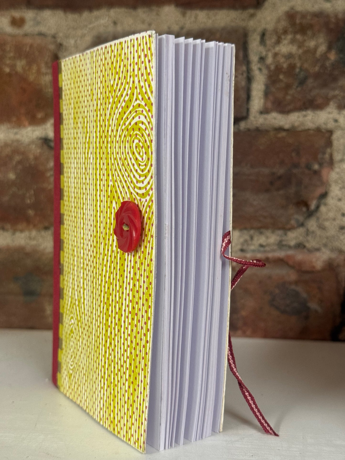 Handbound Journal — Letterpress Woodgrain Cover with Antique Button