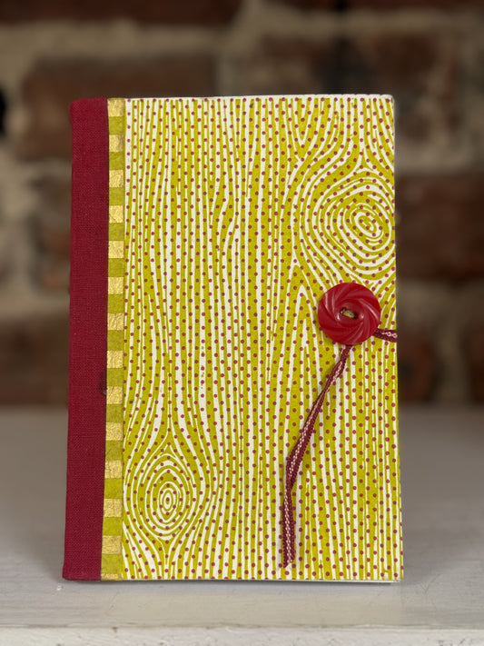 Handbound Journal — Letterpress Woodgrain Cover with Antique Button