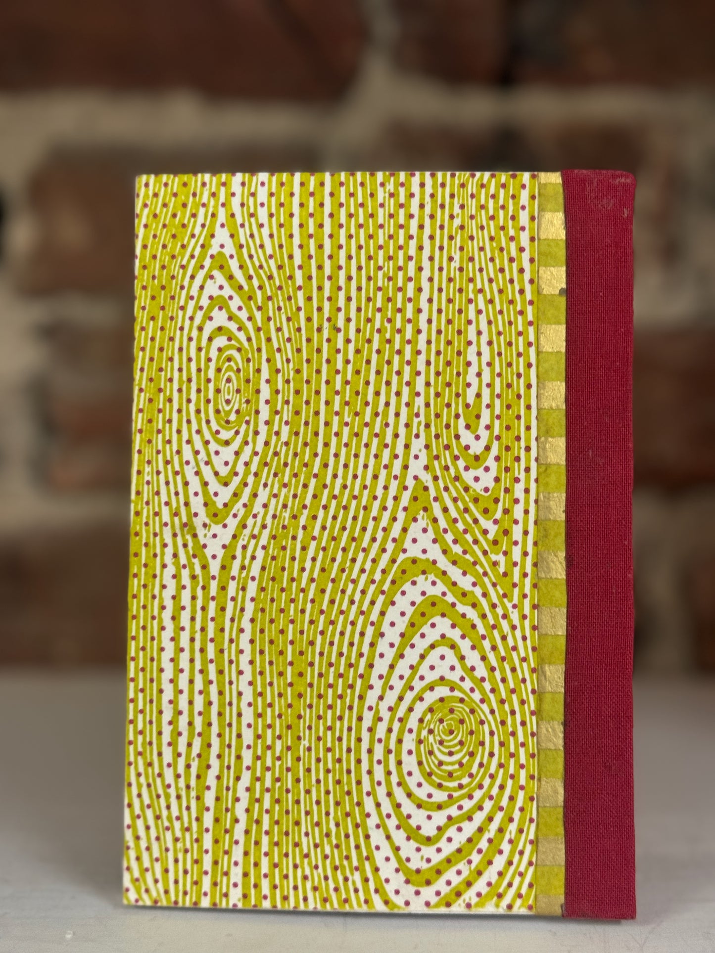 Handbound Journal — Letterpress Woodgrain Cover with Antique Button